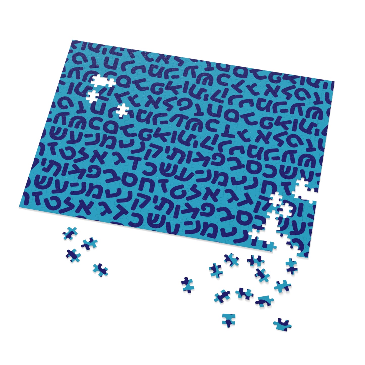 🧩 Jumbled Hebrew Letters Blue Jigsaw Puzzle with Collectible Tin