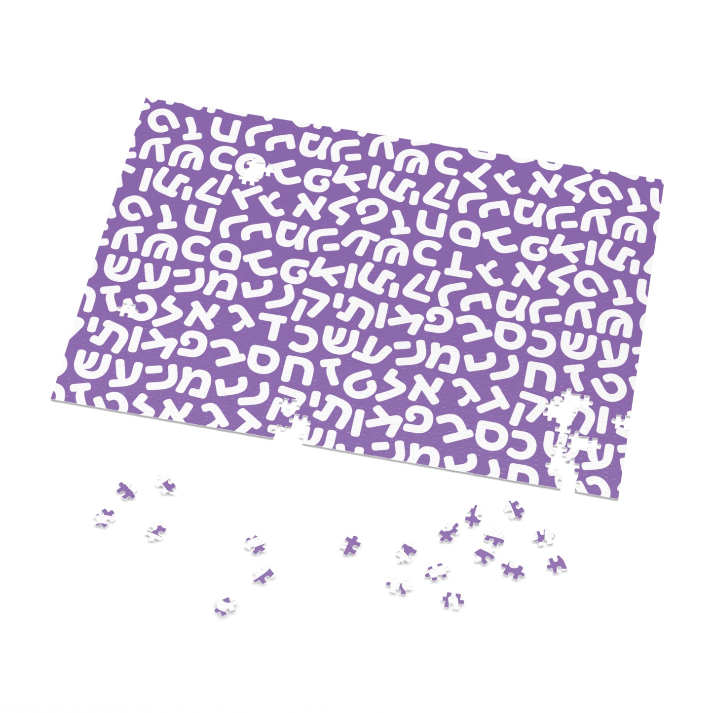 🧩 Jumbled Hebrew Letters Purple Jigsaw Puzzle with Collectible Tin