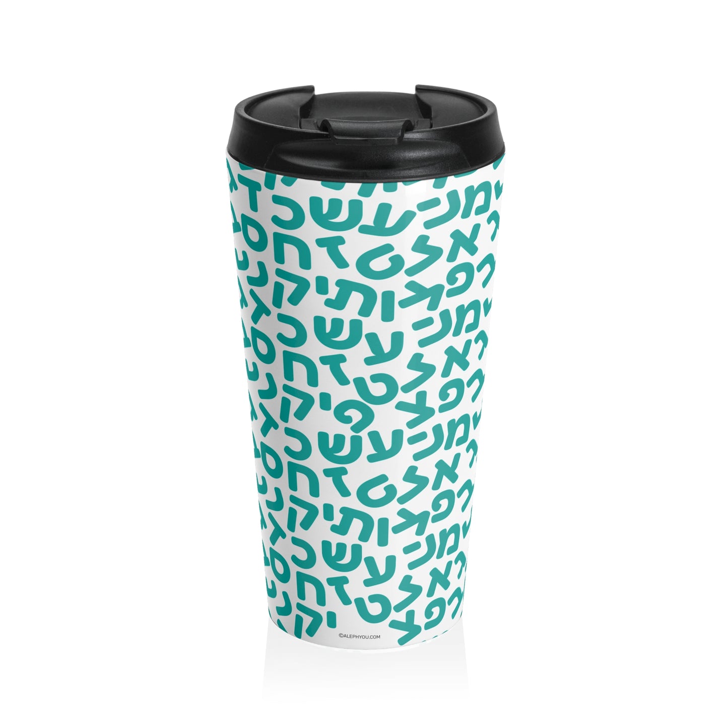 Aleph Bet Teal Travel Mug