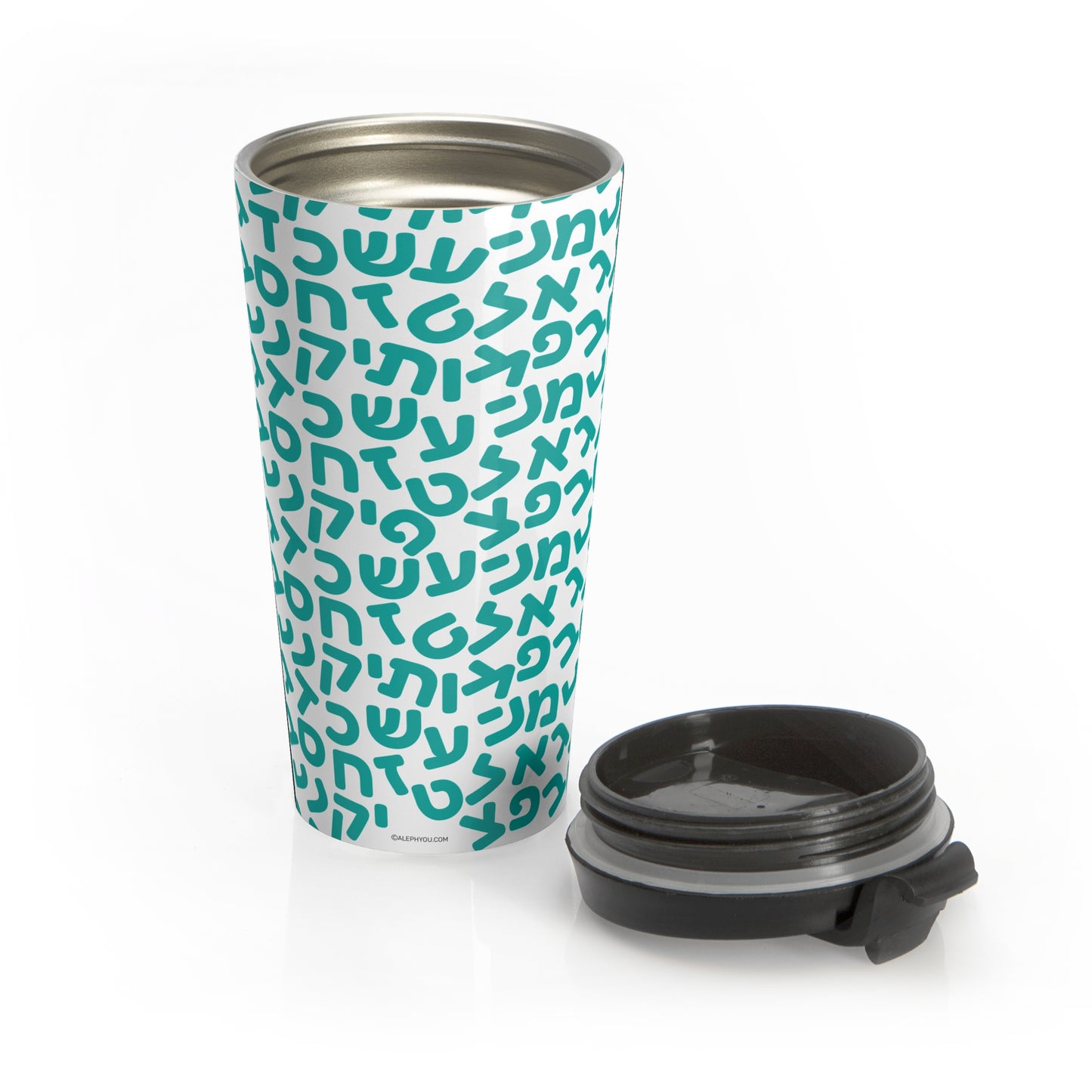 Aleph Bet Teal Travel Mug