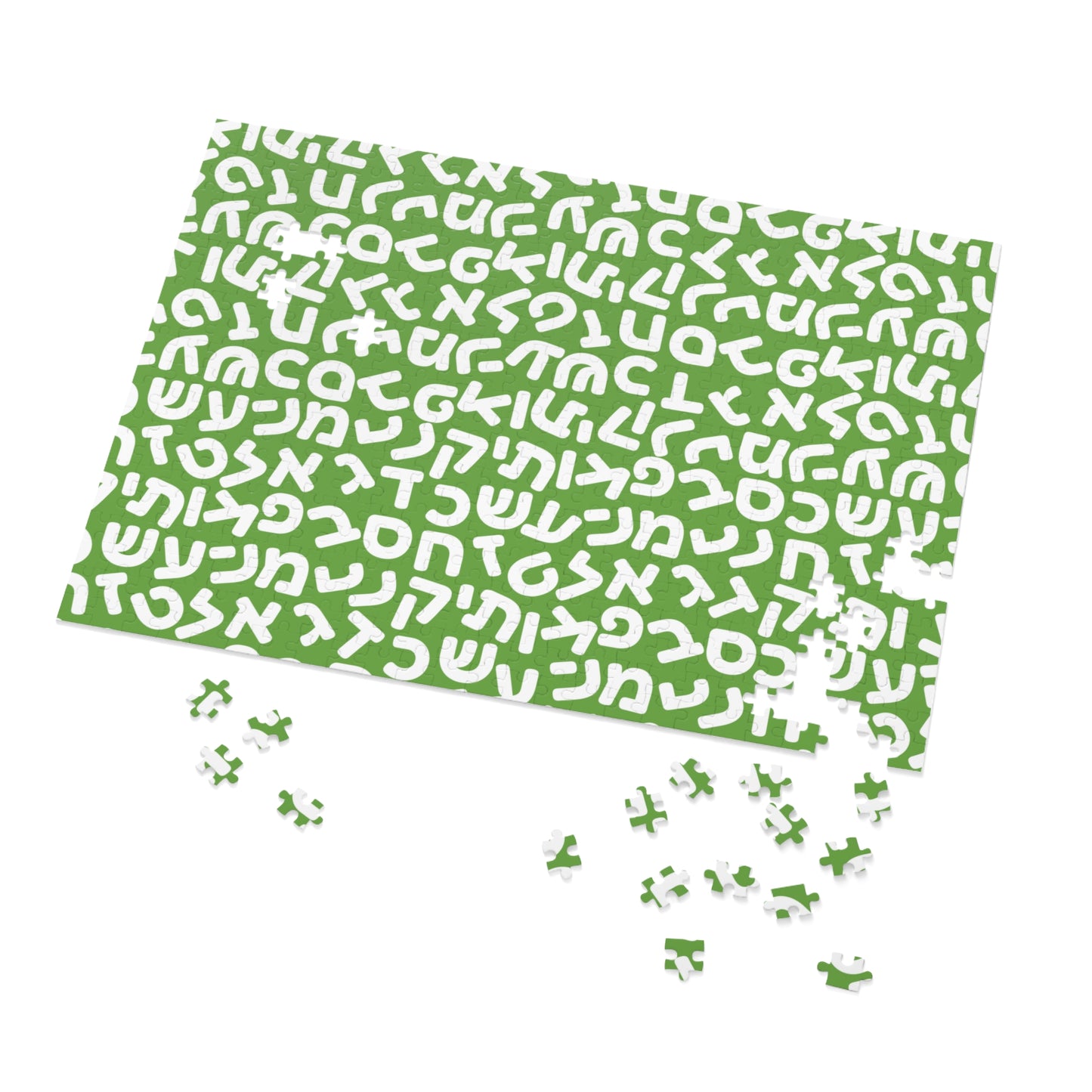 🧩 Jumbled Hebrew Letters Green Jigsaw Puzzle with Collectible Tin