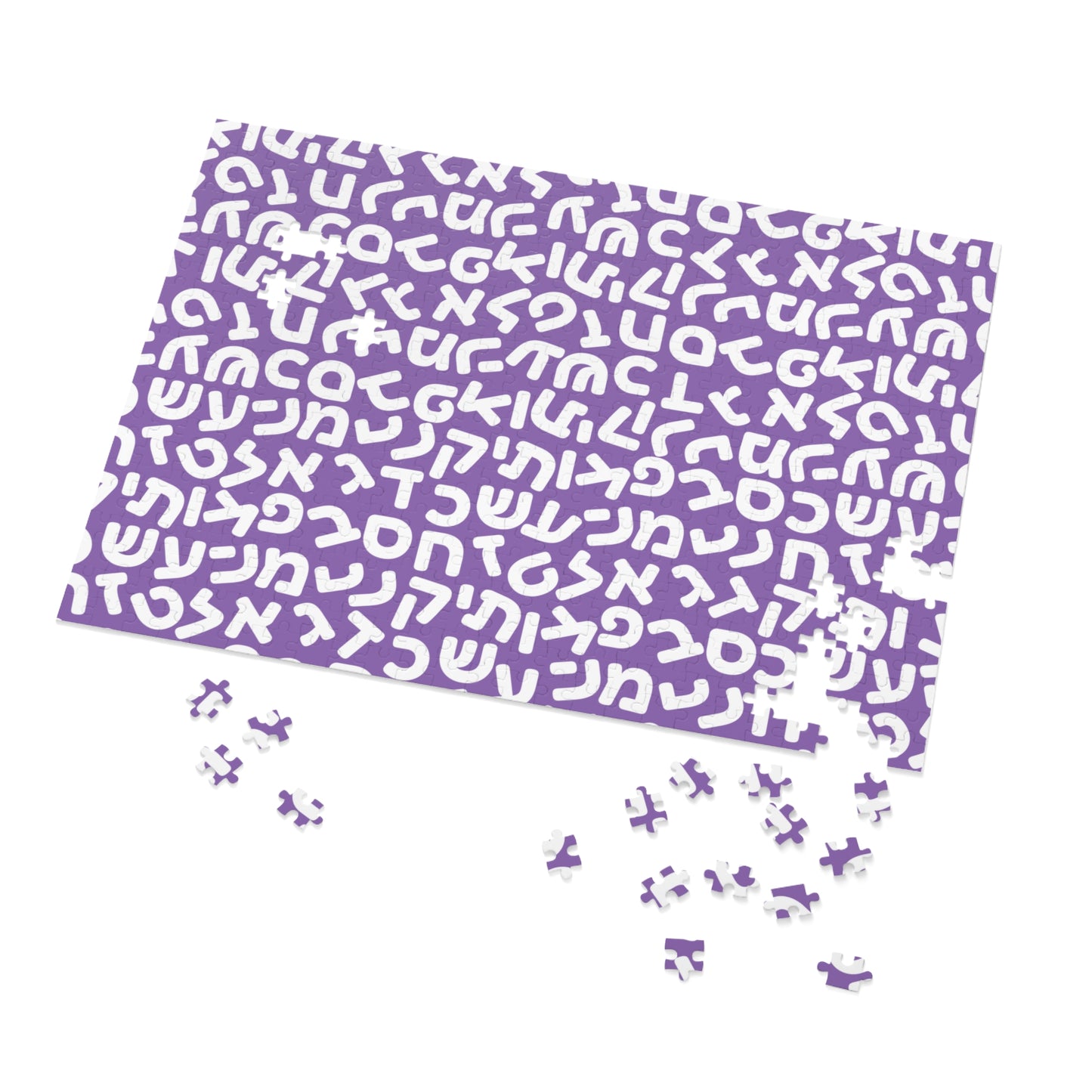 🧩 Jumbled Hebrew Letters Purple Jigsaw Puzzle with Collectible Tin
