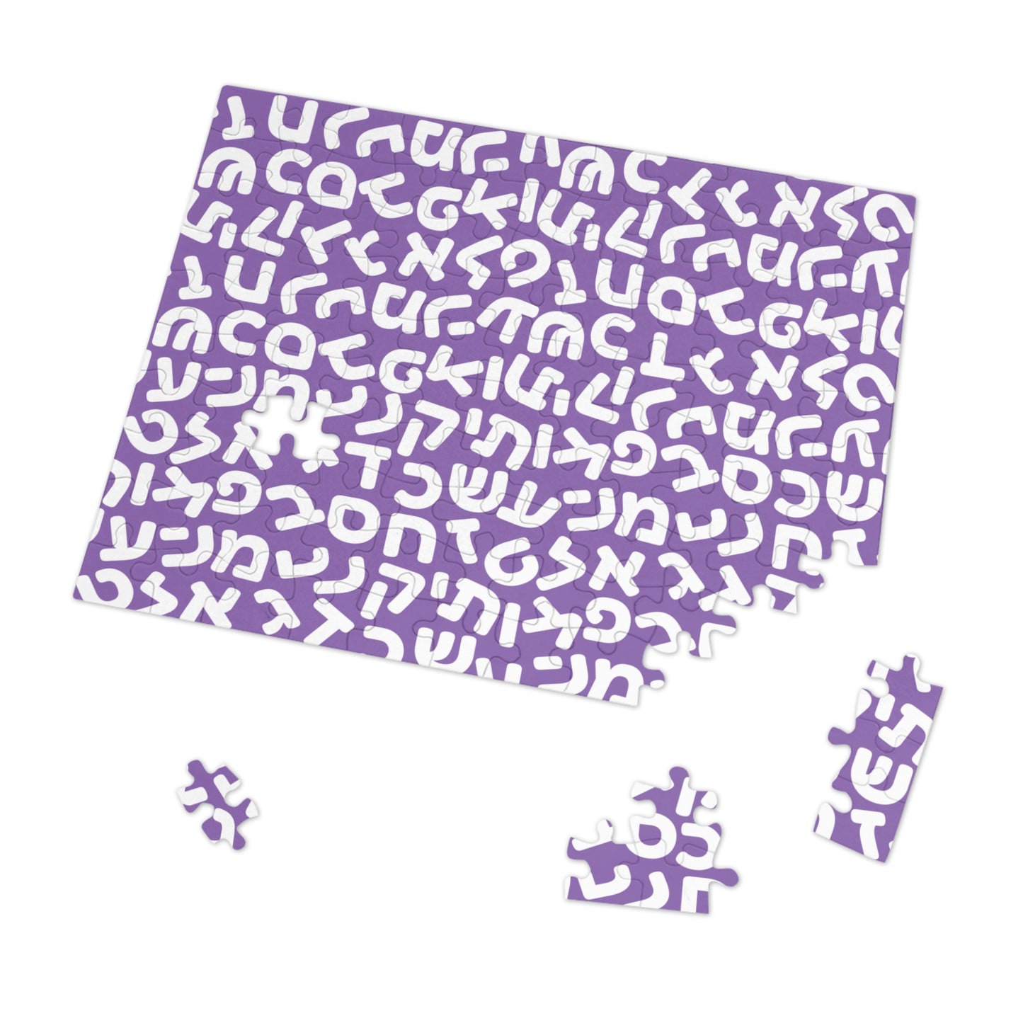 🧩 Jumbled Hebrew Letters Purple Jigsaw Puzzle with Collectible Tin