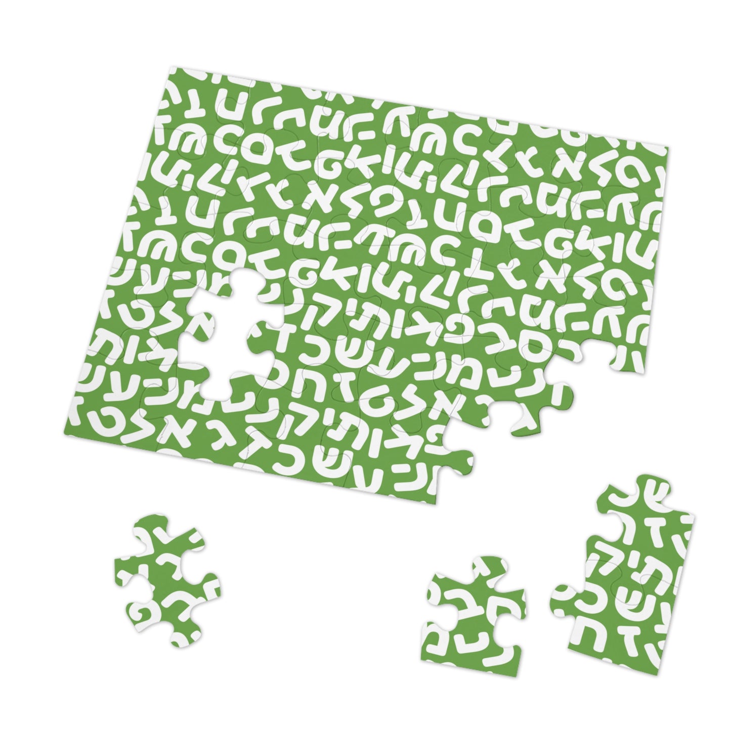 🧩 Jumbled Hebrew Letters Green Jigsaw Puzzle with Collectible Tin