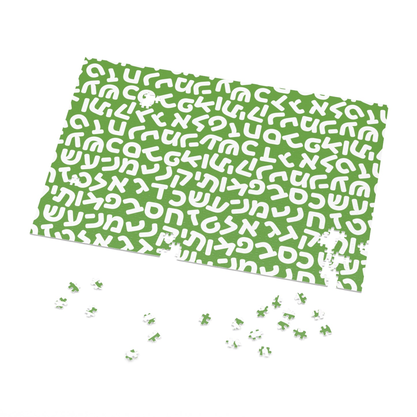 🧩 Jumbled Hebrew Letters Green Jigsaw Puzzle with Collectible Tin