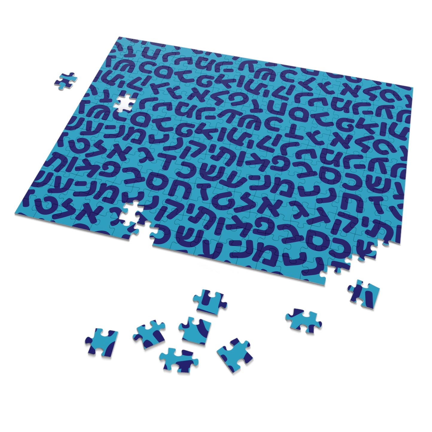 🧩 Jumbled Hebrew Letters Blue Jigsaw Puzzle with Collectible Tin