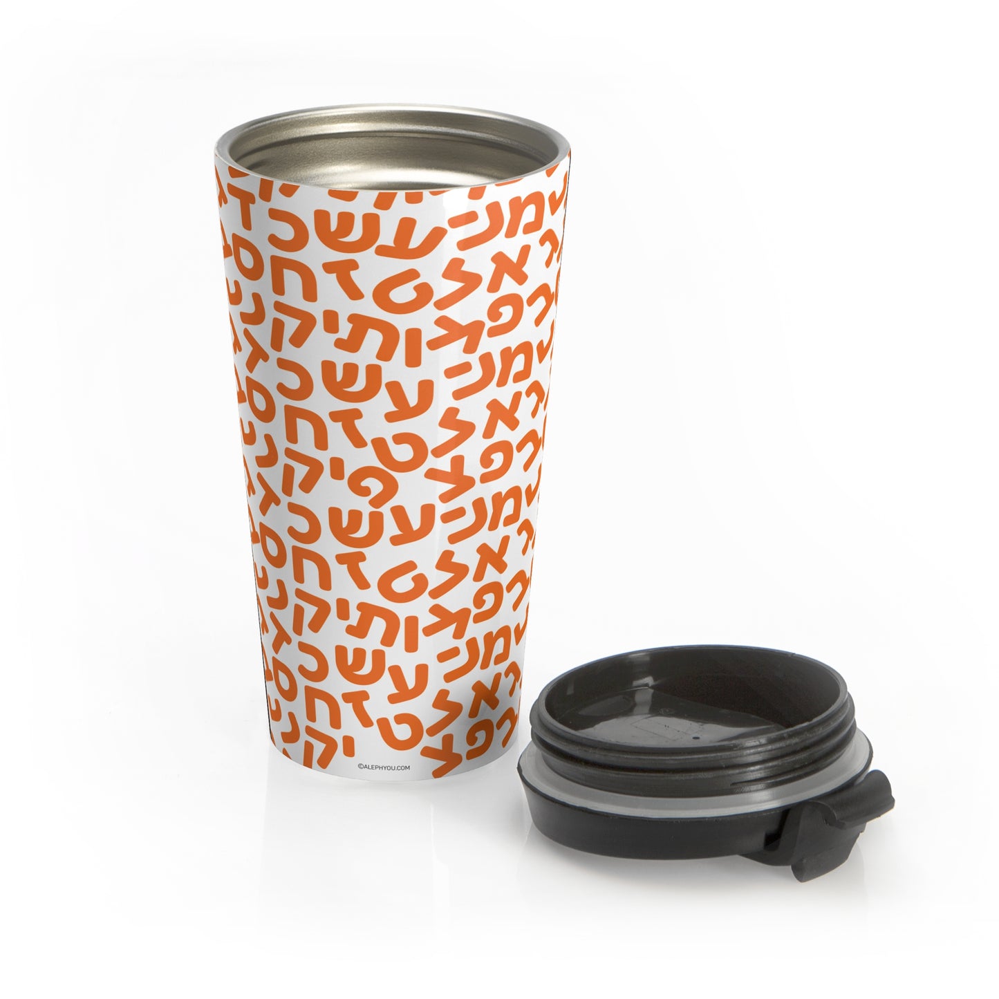 Aleph Bet Orange Travel Mug