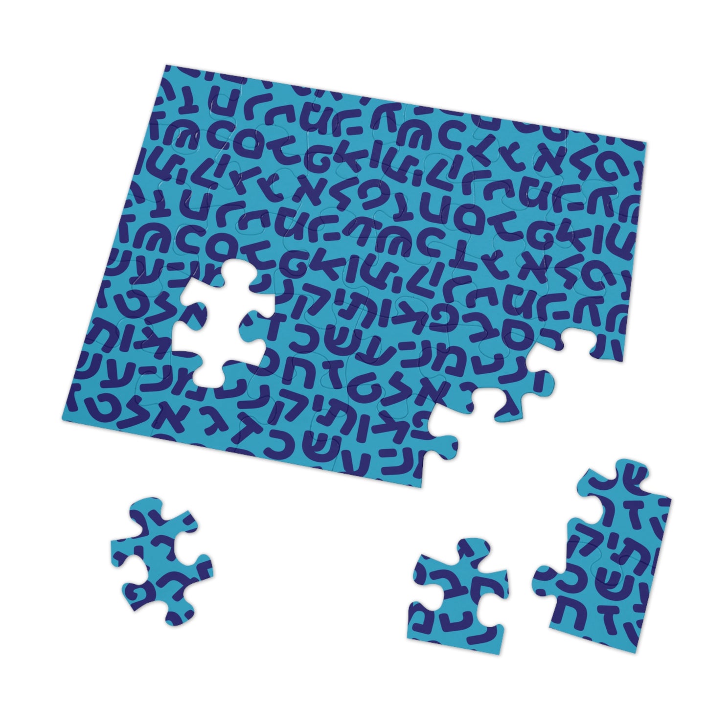 🧩 Jumbled Hebrew Letters Blue Jigsaw Puzzle with Collectible Tin